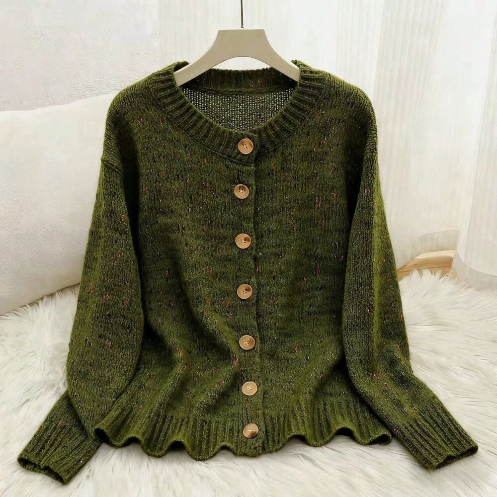 Army Green Casual Women's Cardigan Sweater - Picture 4 of 4